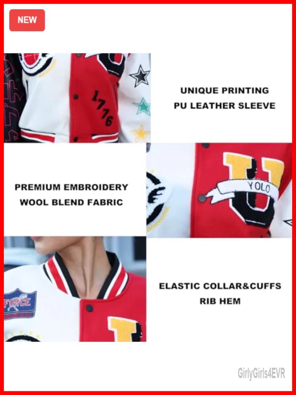 Women's Cropped Varsity Jacket Y2K Streetwear Bomber Letter Print Button Closure